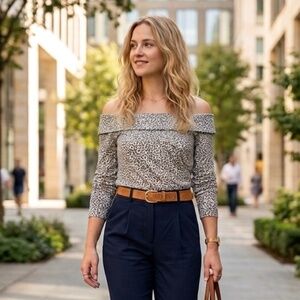 H&M Off Shoulders Top Cream and Dark Blue Size M NEW